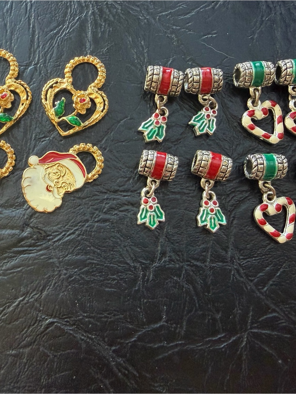 Bundle of Gold and Silver Enamel Christmas Santa Holly Candy Cane Charms & Beads